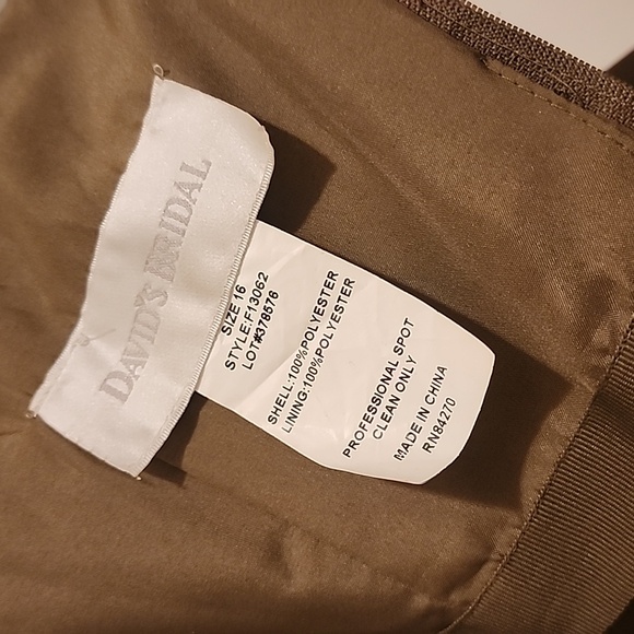 OLIVE GREEN SZ 16 FORMAL GOWN, STRAPLESS - Picture 7 of 8